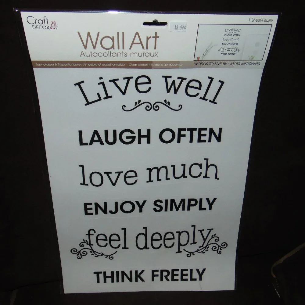 Wall Art Live Laugh Love Vinyl Reusable Black Block Letters Indoors Outdoors